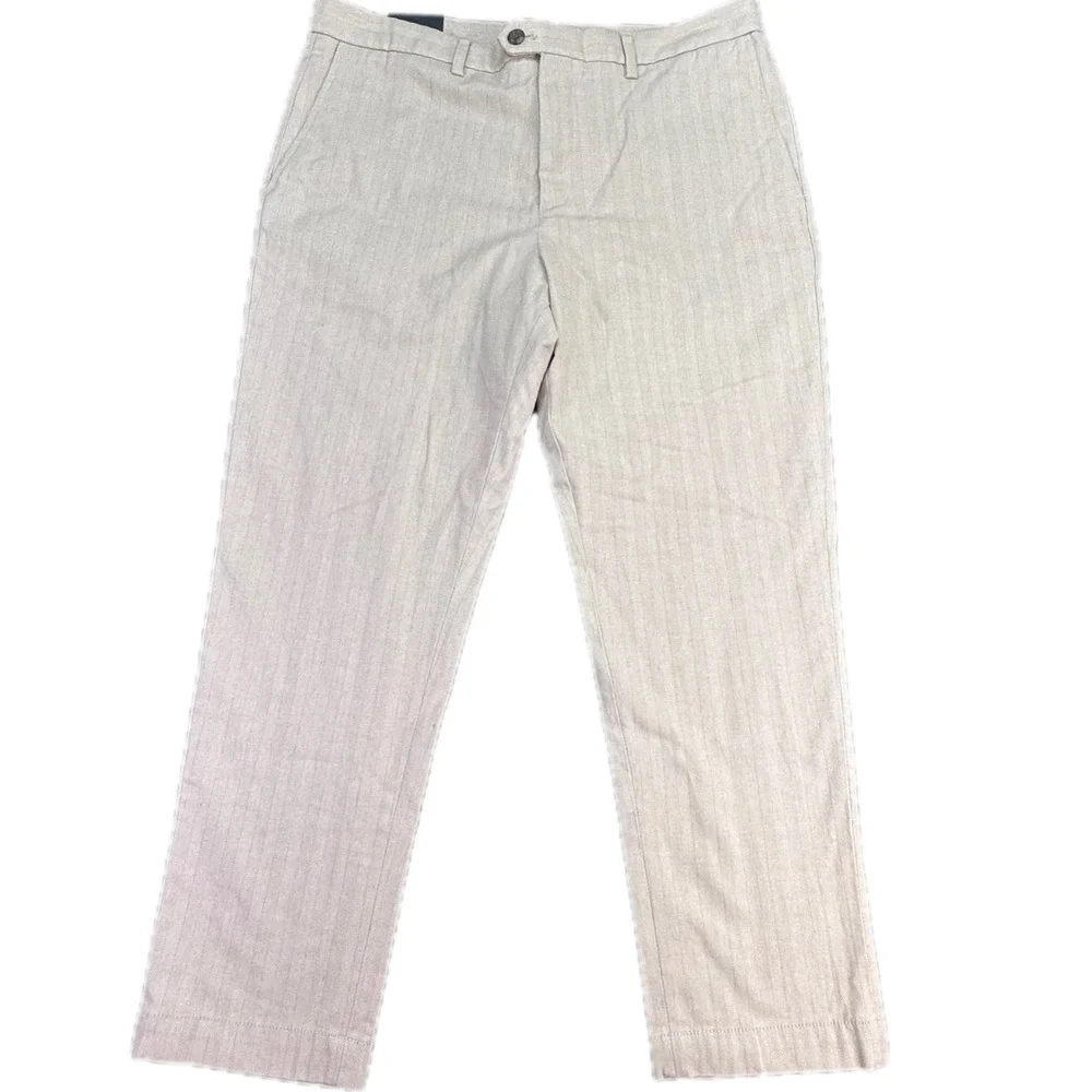 Banana Republic Grayson Pants Men 36x30 Beige Herringbone Slim Tapered 4031